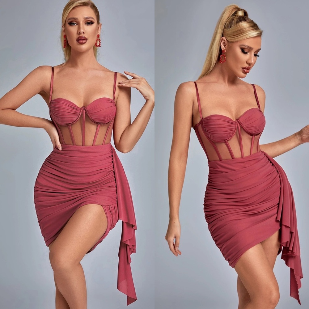 Bella: Rose Mesh Corset Mini Dress - Size Small